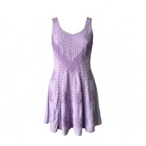 Holy Clothing Purple Embroidered Fairycore Whimsycore Fit & Flare Dress Boho - M